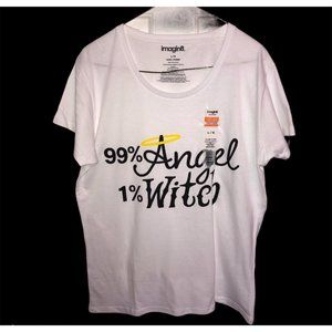 Imagine8 99%Angel 1%Witch Ladies Tshirt White Black Halloween Cotton size Small